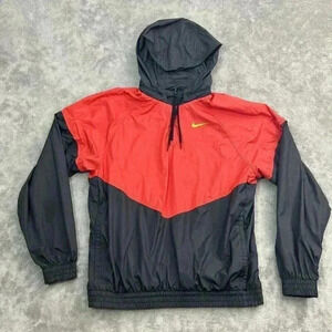 Nike SB Jacket Men S Black Red Shield Windbreaker Packable Hood 1/4 Zip Pullover